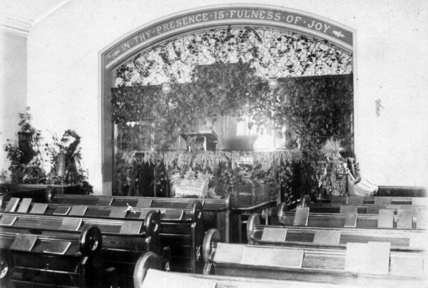 A photograph taken from inside of the Memorial Hall when it was a Chapel