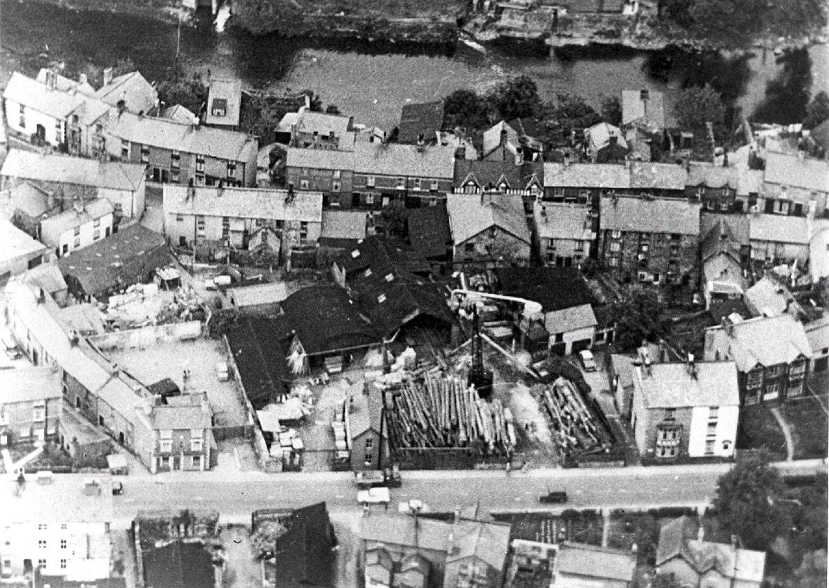 An aerial view of Coward's Timber Yard, later the site of Kwik Save, in the 1950s